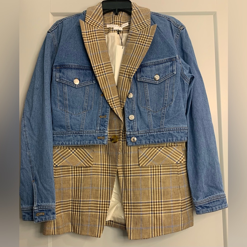 NWT Veronica Beard Keaton Plaid Denim Combo Dickey Jacket Size Small Two Piece - Picture 5 of 16
